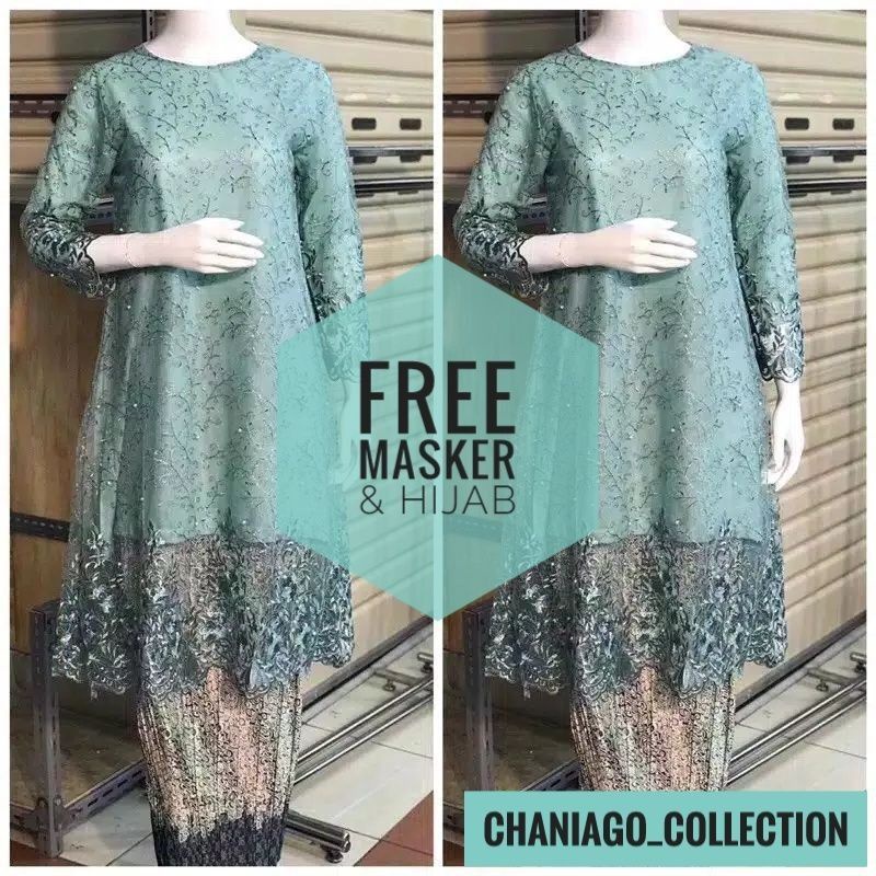 Set Kebaya Tunik Bordir-Kebaya Bordir-Kebaya Tulle Bordir-Kebaya Wisuda