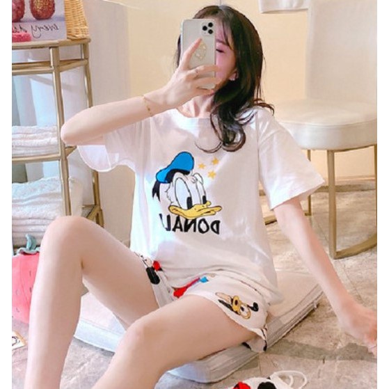 Piyama SET Import Wanita Dewasa Baju Tidur HP Katun Korea Halus babydoll DONALD BEBEK (PJ6)