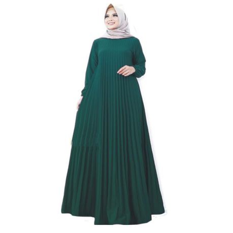 Baju Gamis Plisket Premium Bahan Lemon Skin Ijo Botol // Set Kringkl Remaja // Baju Setelan Wanita Terbaru