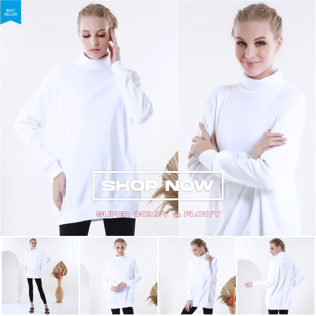 Turtleneck Wanita Oversize Rib Knit Cotton Jumbo Femon Ritch