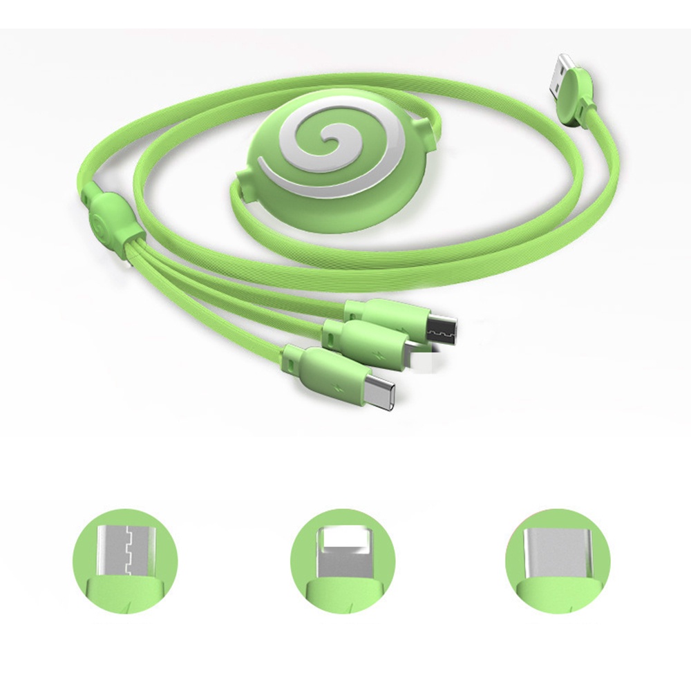 3in1 Kabel Data / Charger USB Tipe c Bahan Silikon Untuk iPhone / Android