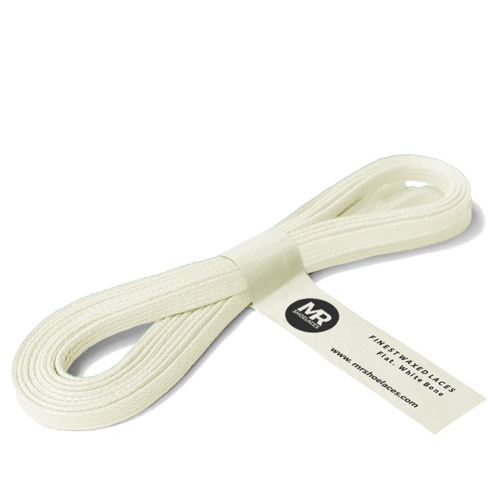 MR Shoelaces FA16 White Bone Tali Sepatu Lilin 5mm Gepeng Flat Pipih (Waxed Laces) 90cm 100cm 120cm 200cm - Premium Shoelace Tulang