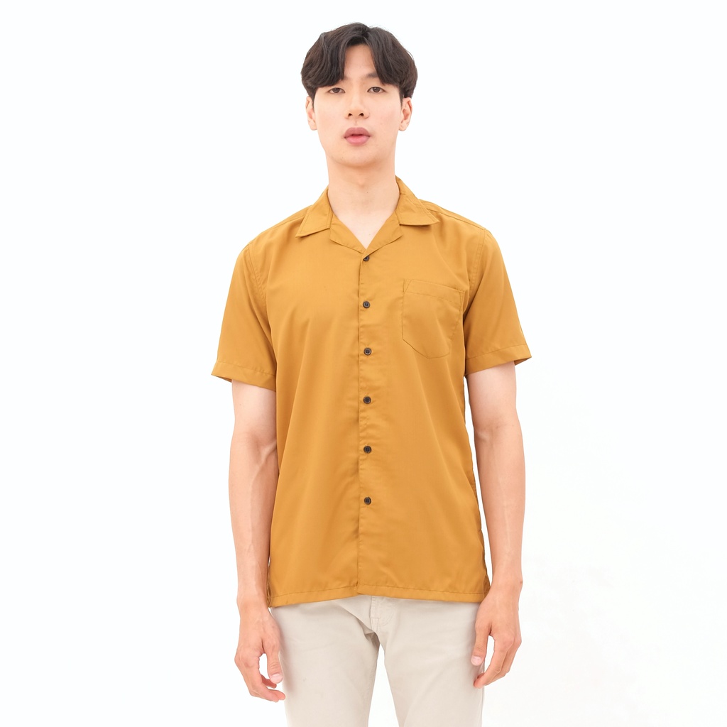 SANVANINA E-1445D Kemeja Polos Lengan Pendek Kerah Santai MUSTARD