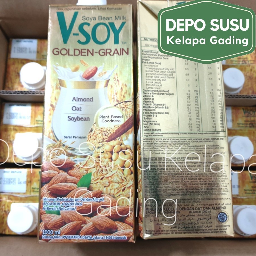 Vsoy Golden Grain 1 Liter | V-Soy Susu Kedelai Golden-Grain GoldenGrain UHT Oat Milk Almond Soya Soy