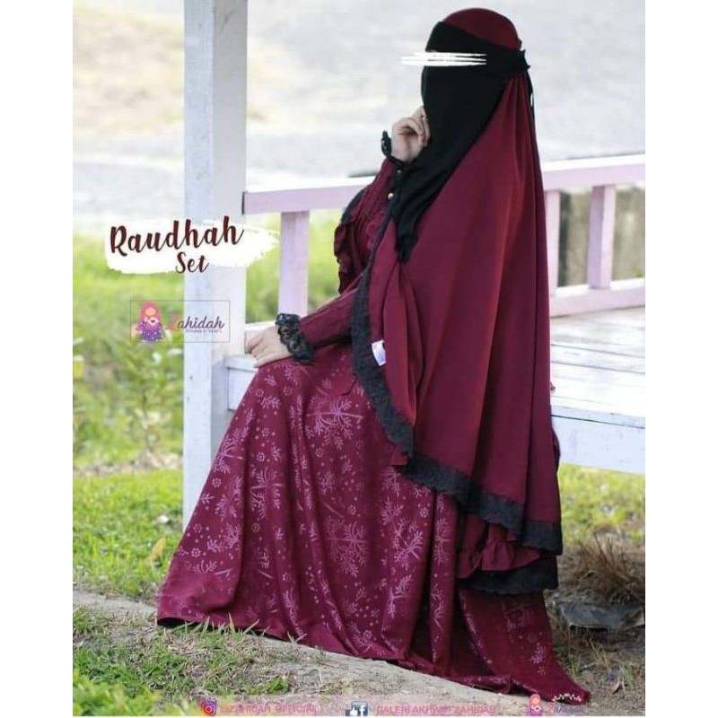 gamis zahidah raudhah maroon size M gamis only PL mba vadila