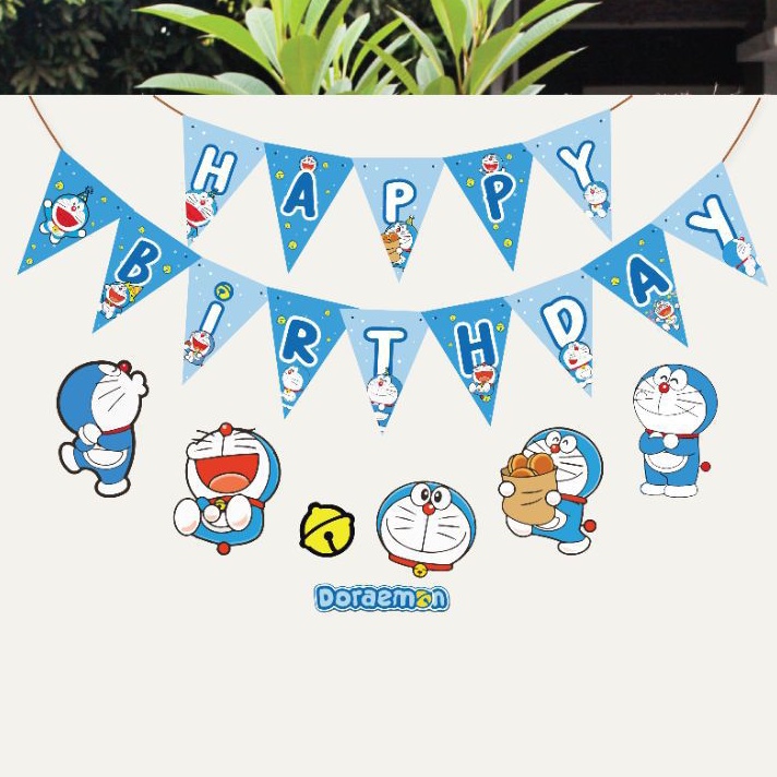 DEKORASI ULANGTAHUN DORAEMON HIASAN ULTAH BANNER DEKOR PESTA ANAK BALON DORAEMON