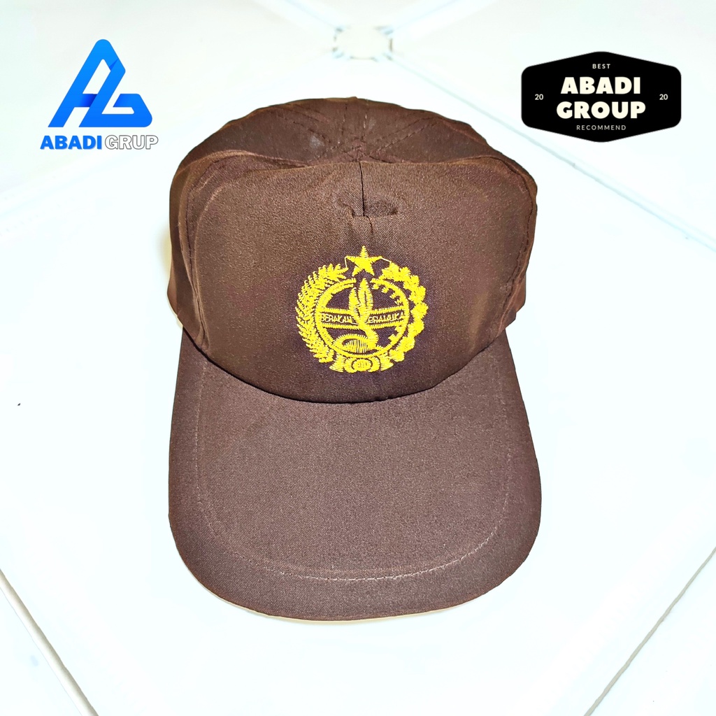 Topi Pramuka Coklat Polos SD logo bordir unisex