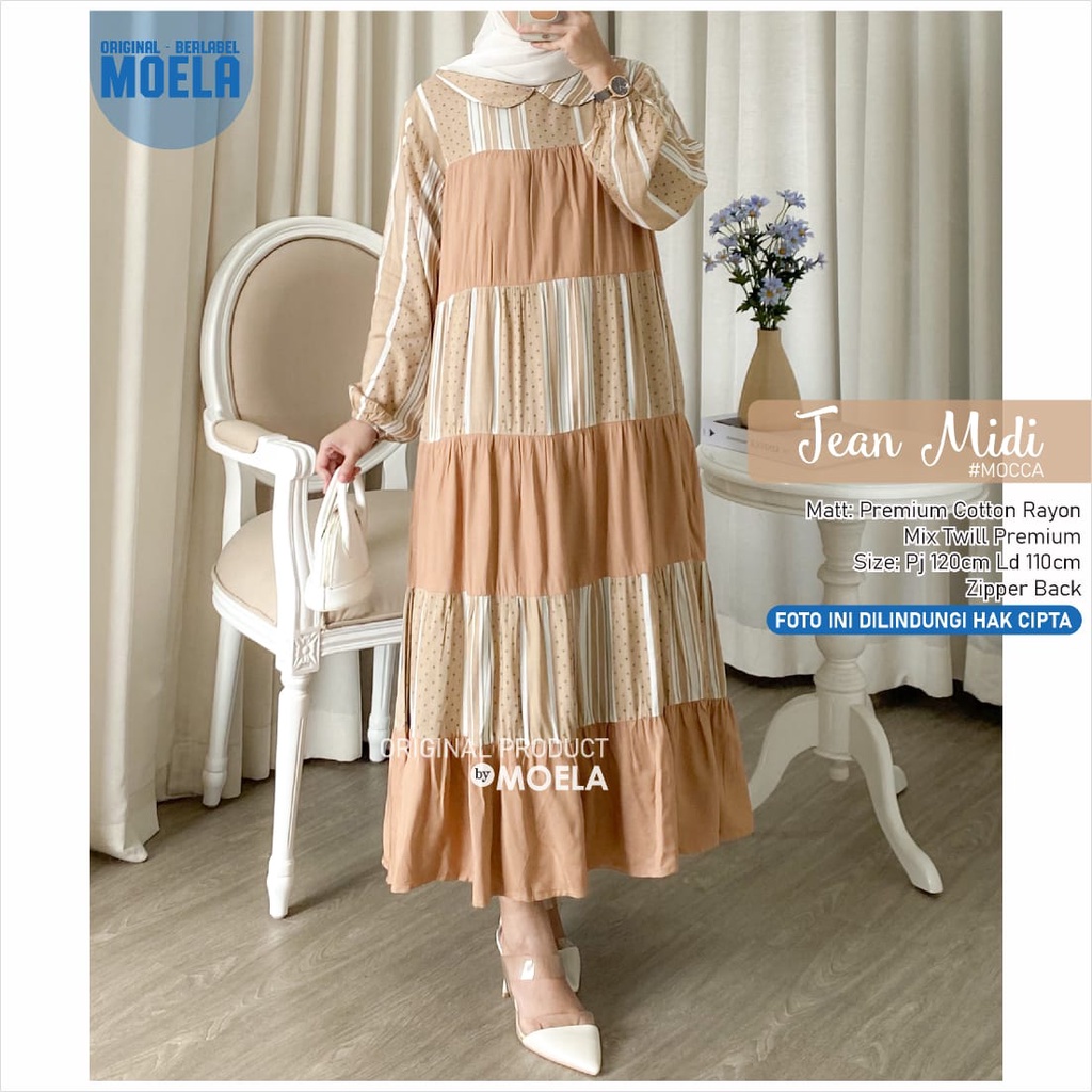 MIDI JEAN ld 110cm by ORIGINAL MOELA premium cotton rayon mix twill premium MUSLIM OOTD kombinasi zi