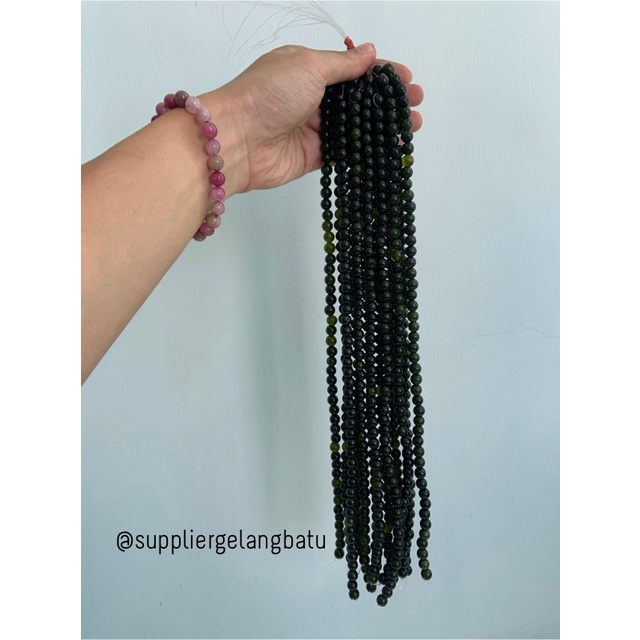 batu black jade aceh serat 8mm renceng kalung gelang akik jade giok