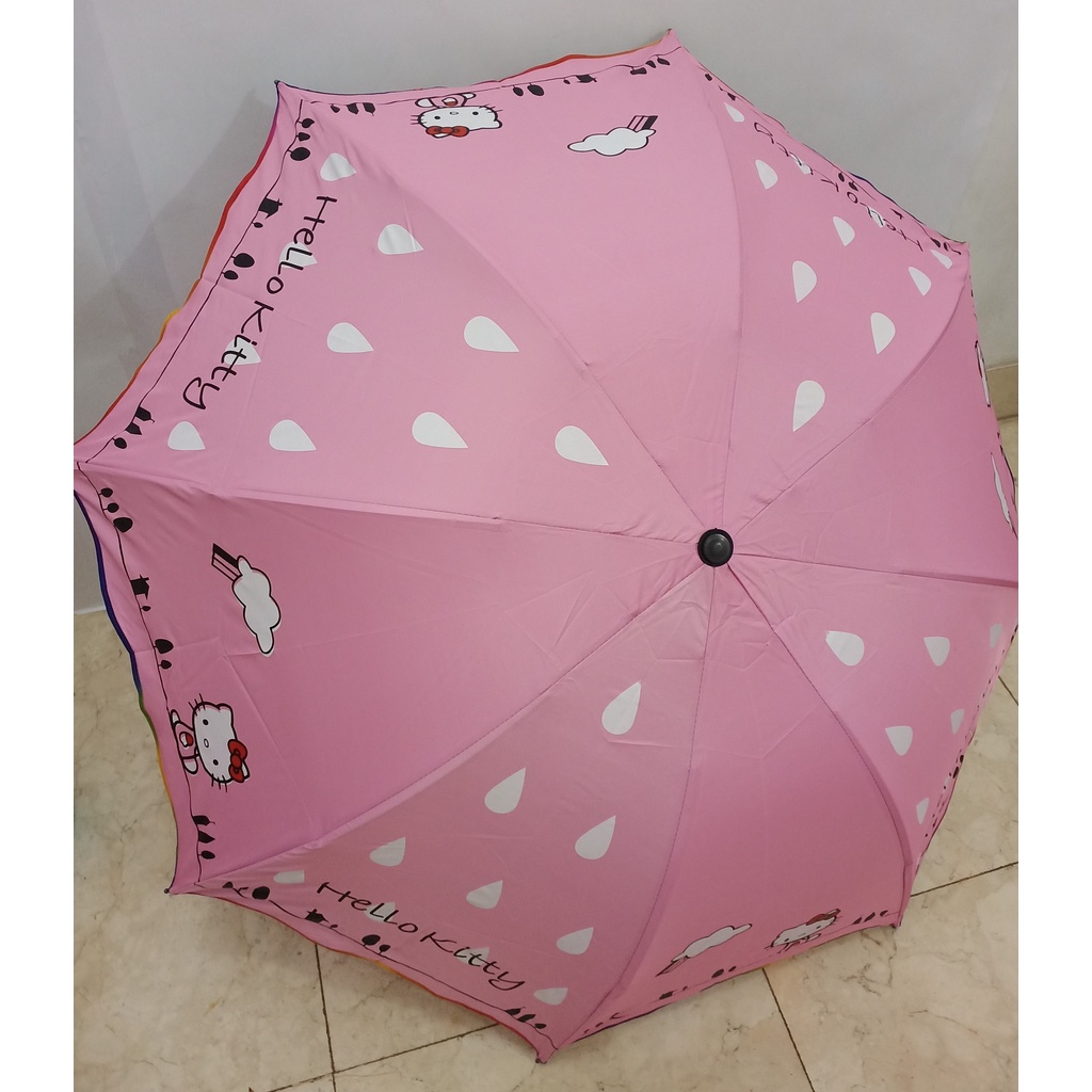 Payung Lipat 3 Motif Karakter HELLO KITTY Kuat Kokoh Anti UV Nagoya NF-417