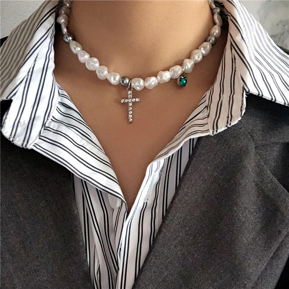 Mxbeauty Kalung Gaya Korea Punk Liontin Salib Elegan Untuk Pria Berlian Imitasi Fashion Perhiasan Leher