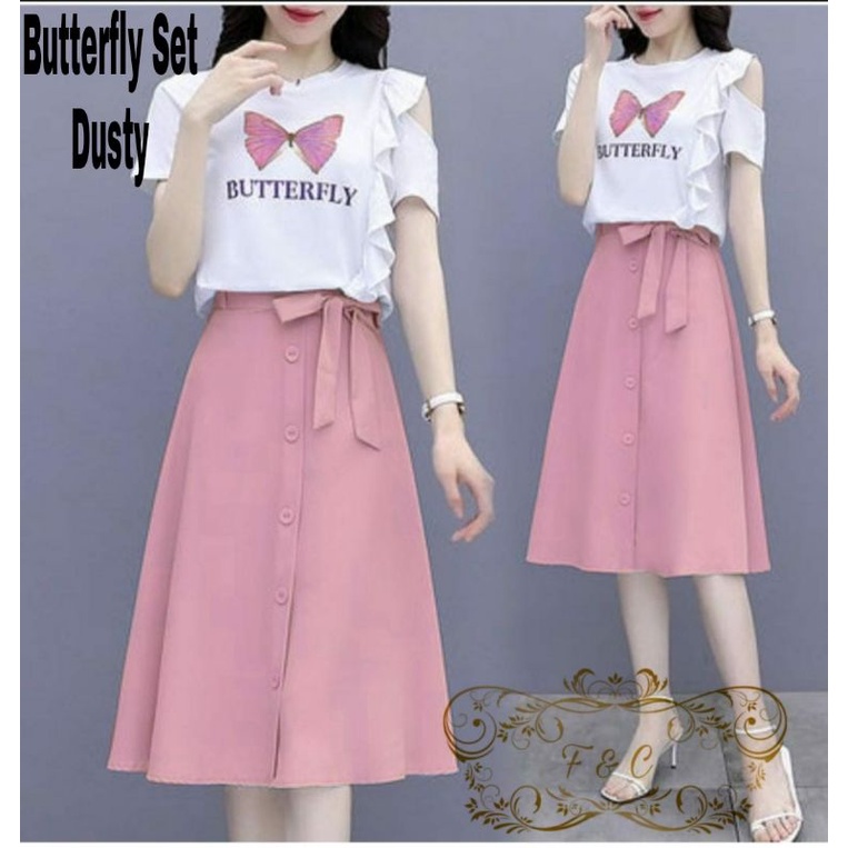 SET ROK FASHION BUTTERFLY, BABYTERRY MOSCREPE, SETELAN