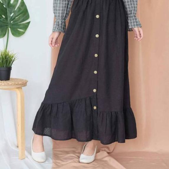 Stock baru ROK Panjang SASA RUFFLE SKIRT WOLFIS Kancing Depan  lb 150 cm kxtq-56