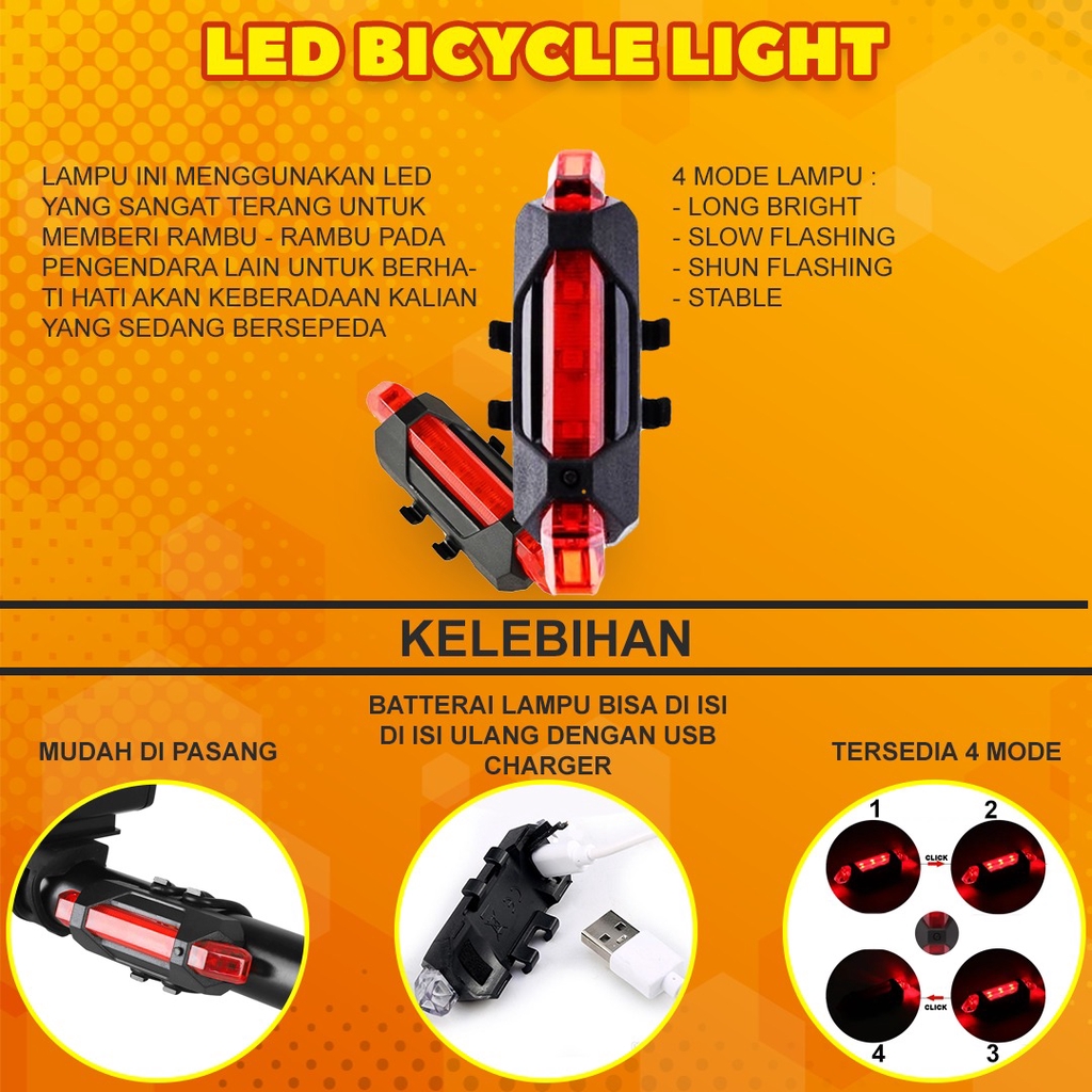 LAMPU SEPEDA USB DEPAN / BELAKANG - ANTI AIR