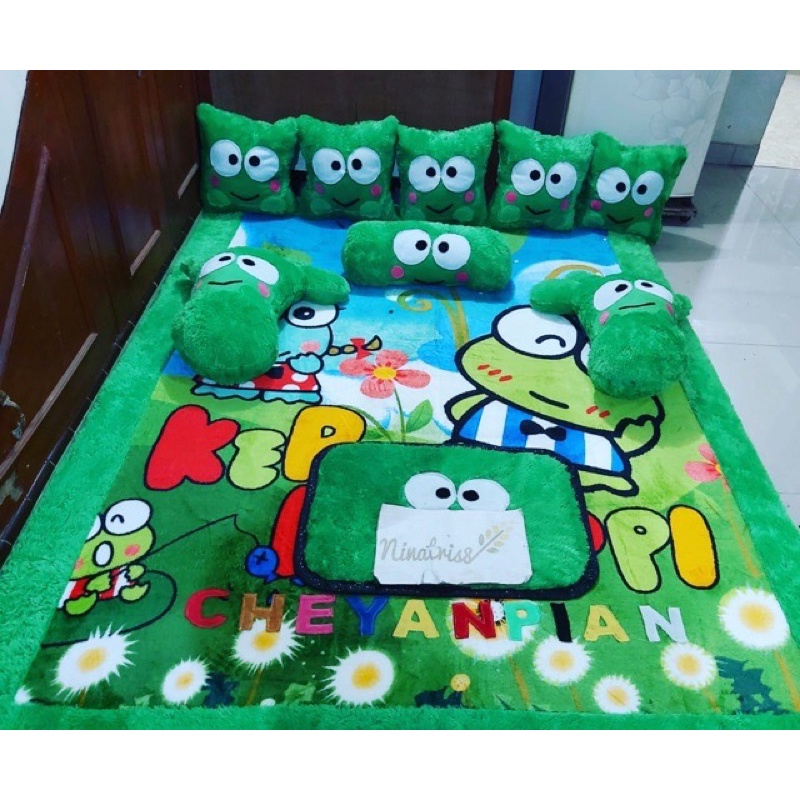 Karpet karakter bulu rasfur murah INOAC 5cm uk 150x200 motif keroppi daun