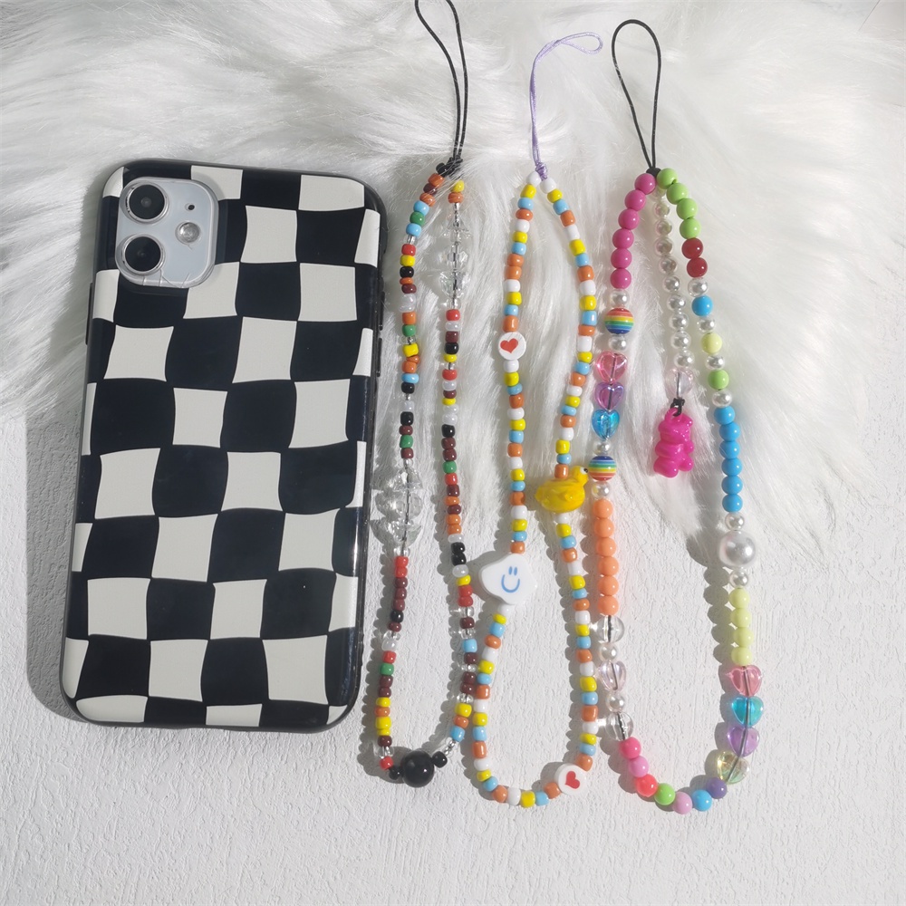 Tali Lanyard Rantai Manik-Manik Akrilik Motif Kartun Warna-Warni Anti Hilang Untuk Case Hp