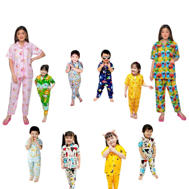 Baju tidur  pajamas anak perempuan dan laki-laki lengan pendek katun jepang karakter size XXL ld 90