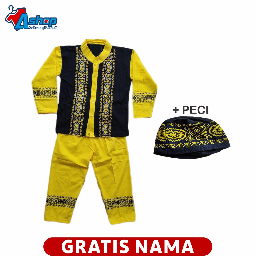 Baju Anak Setelan Muslim Motif Batik Lingkaran