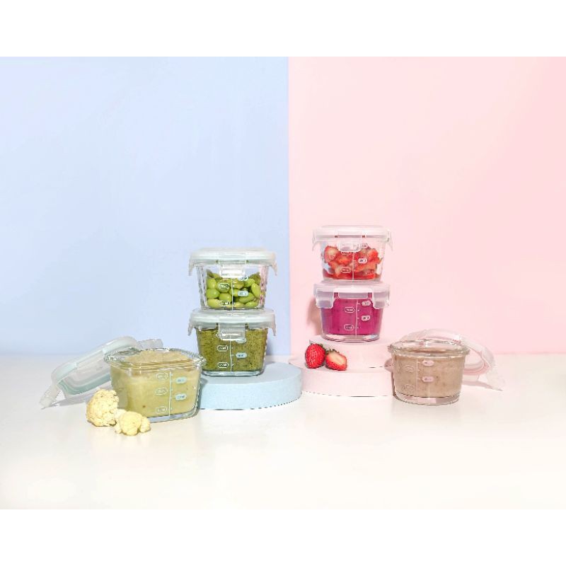 Little Dimple / Littledimple Mini Food Container Square 4x160ml , Round 4x130ml