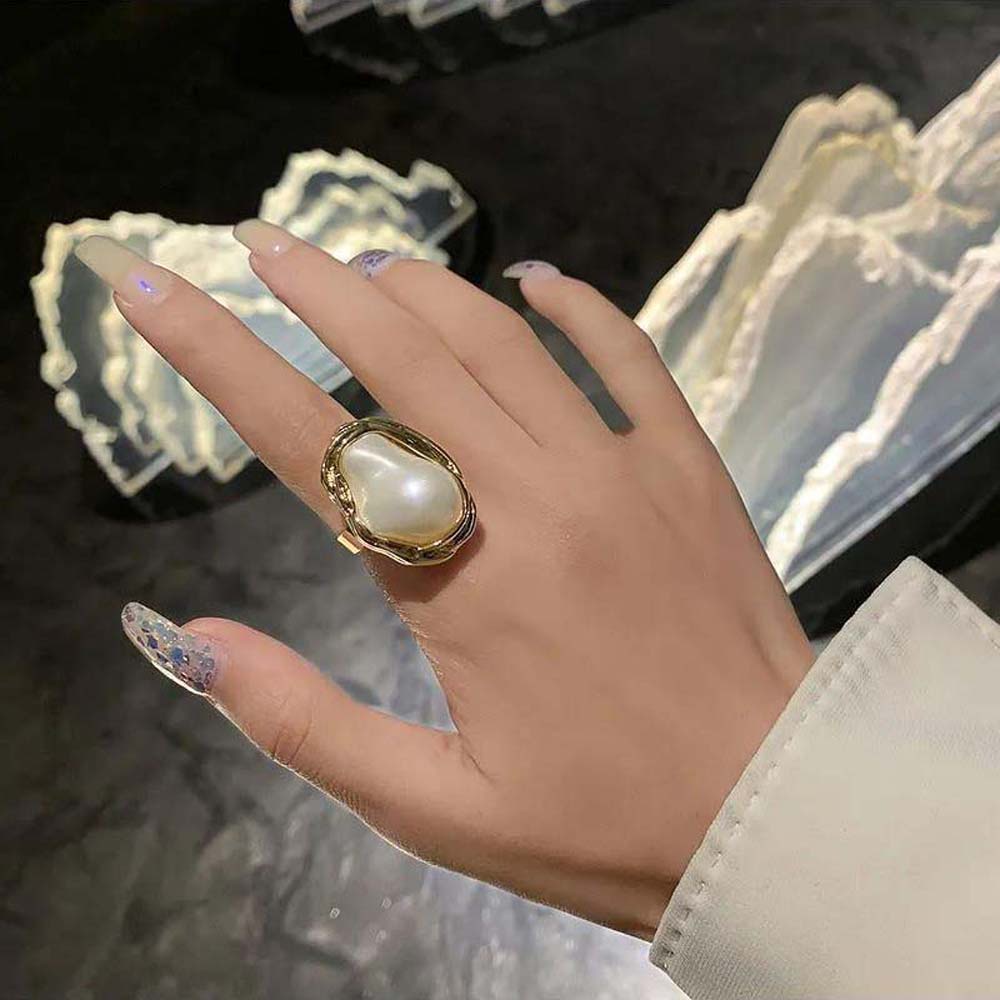 Cincin Model Terbuka Aksen Mutiara Buatan Warna-Warni Gaya Korea Untuk Wanita