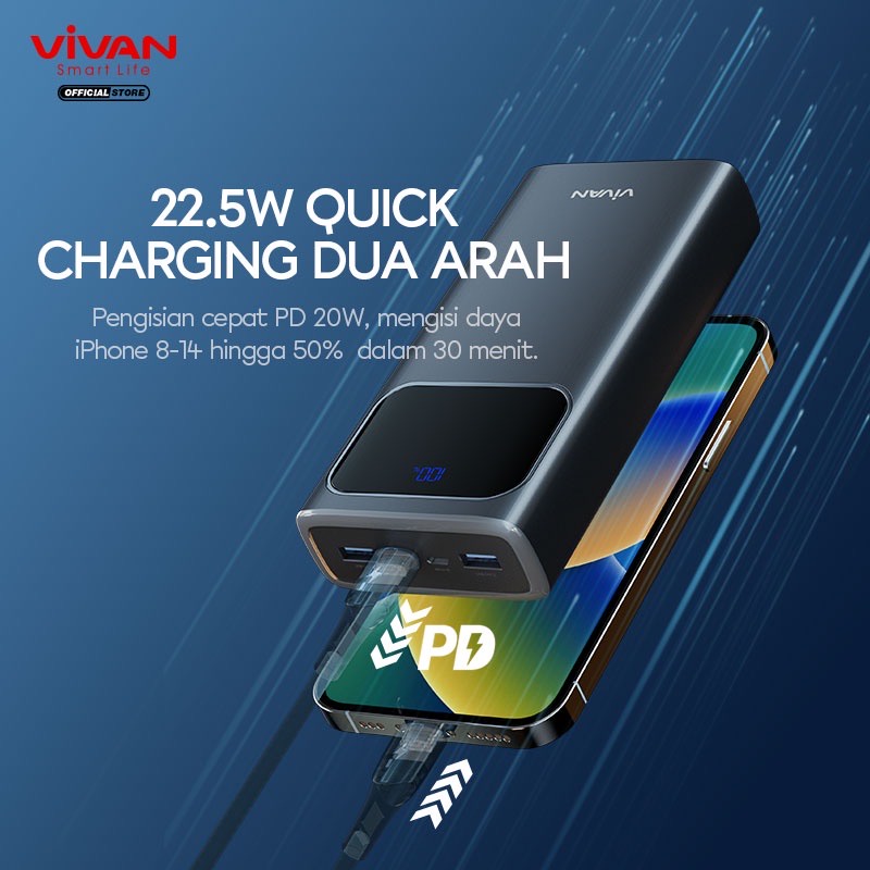 POWERBANK 20000 mAh VIVAN VPB-C20 Fast Charging 22.5W PD QC 3.0 VOOC Support Semua HP Garansi Resmi 1 Tahun