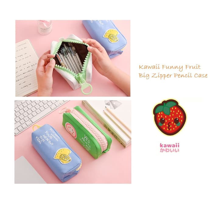 

Murah TP0047 Kawaii Funny Fruit Big Zipper Large Pencil Case / Tempat Pensil - white Elegan