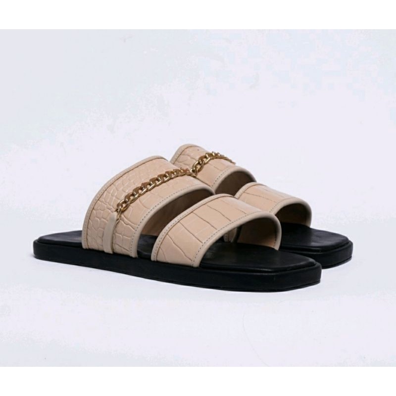 Sandal Oversize Wanita 41-42-43-44-45 Sendal Kulit Croco White premium Big Size JUMBO Cantik, 44