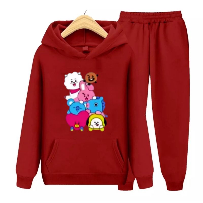 Setelan Anak Sweater Hoodie BT21 x BTS /Sweater Hoodie Set Kekinian