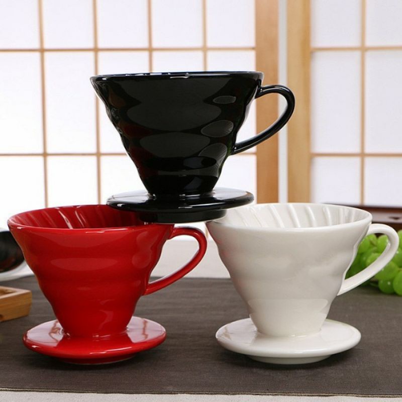 V60 Dripper 01 02 Ceramic - Dripper Kopi V60 Keramik Ukuran Besar 1-4CUPS