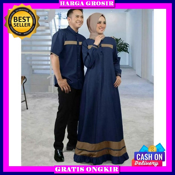 [ Cuci Gudang ] Nuraini Couple Baju Pasangan Kemeja Gamis Tutu Tile Outfit Muslim Pesta Kondangan Te