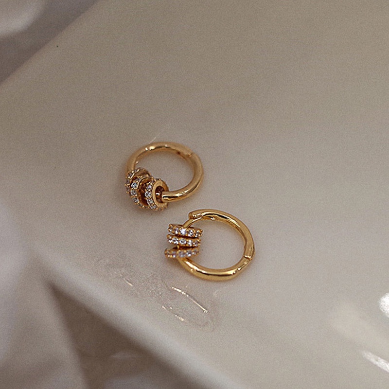 [ACKER] Anting-anting Hoop Zircon Kecil Yang Indah Anting-Anting Drop Lingkaran Emas Anting-Anting Tindik Sederhana