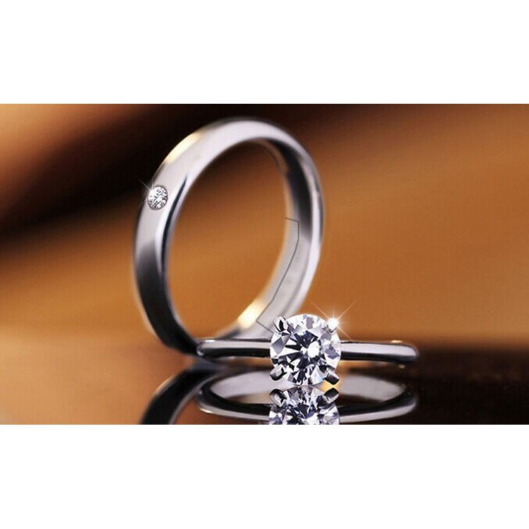 Cincin Perak Asli S925 Mewah Model Terbuka Adjustable Hias Berlian Imitasi / Pasangan Import