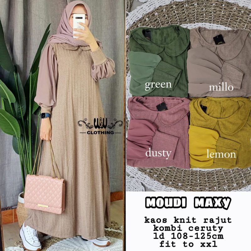 MOUDI DRESS MAXI BAHAN KAOS KNIT RAJUT KOMBI CERUTY