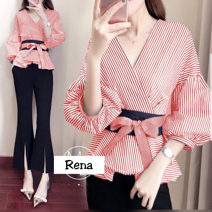 *[HNFK] Blouse Stripe / Atasan Erna / Blouse Korea / Blouse Wanita Terbaru / Atasan Wanita Terbaru