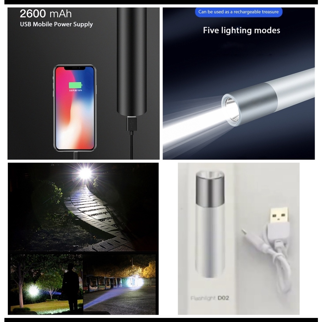 Senter powerbank real 2600 mAh senter cas portable senter cas mini senter pocket senter LED mini powerbank