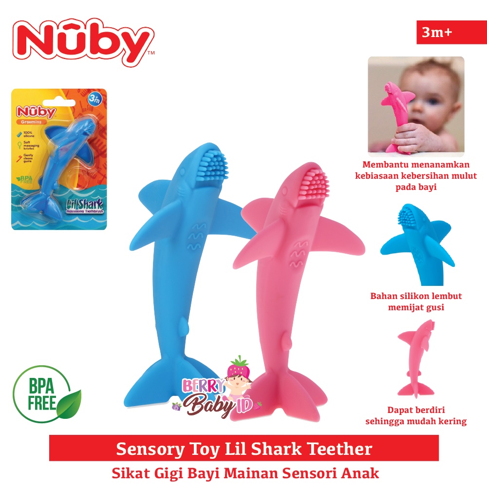 Nuby Sensory Toy Lil Shark Teether Sikat Gigi Bayi Anak Mainan Sensori Berry Mart