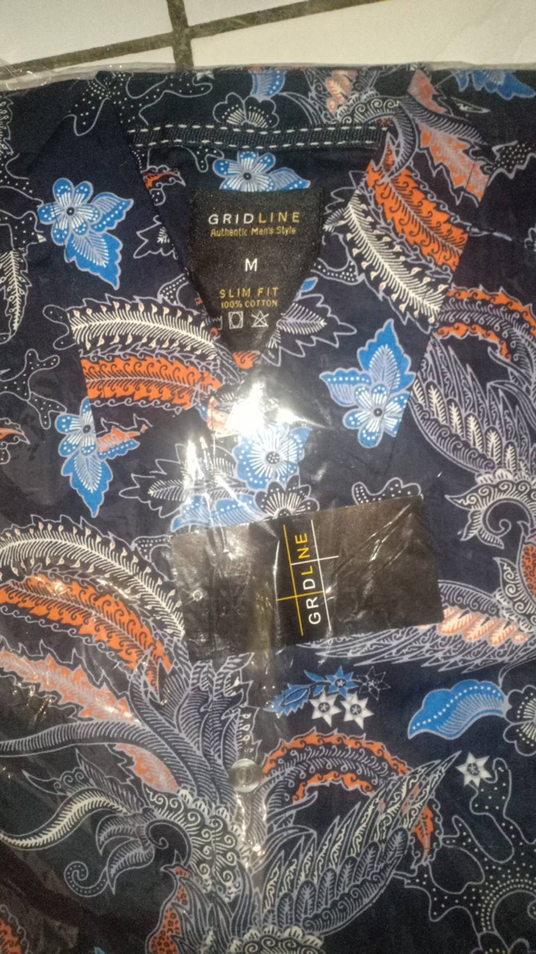 [gridline - S141 Green & Grey] Kemeja Batik Slimfit Pria Katun Lengan Pendek Match Keren Modern