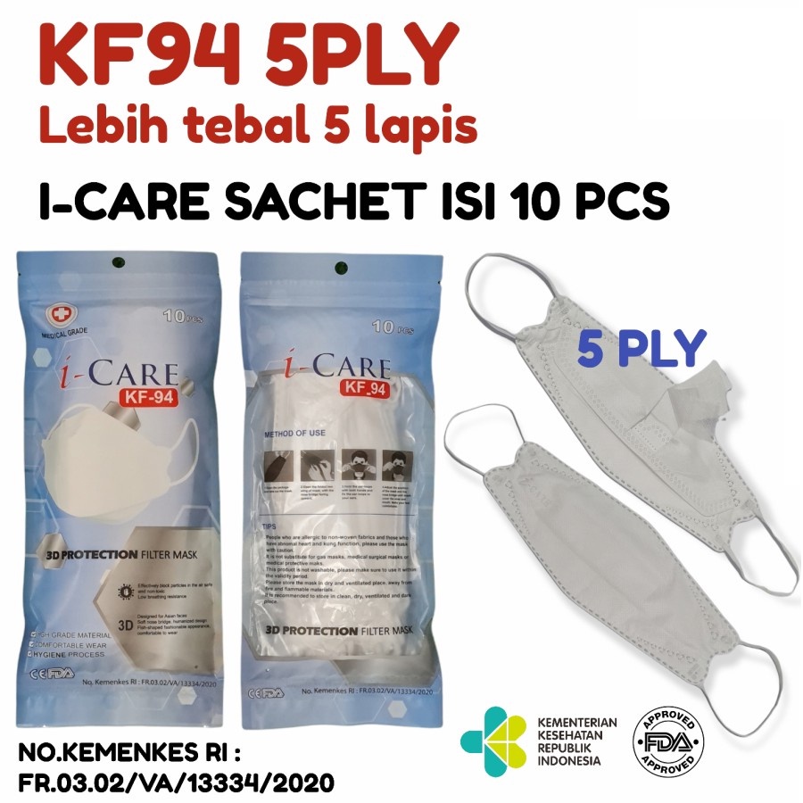 5PLY Masker ICARE KF94 5PLY Hygenic Ziplock Bag 10pcs 3D Filter Mask - Big Plaza