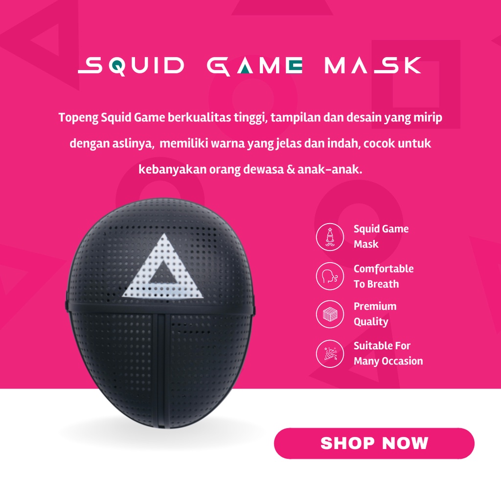 ITSOK TOPENG SQUID GAME / SQUID GAME MASK / MASK HALLOWEN / MOTIF SQUARE / CIRCLE / TRIANGLE / BOSS