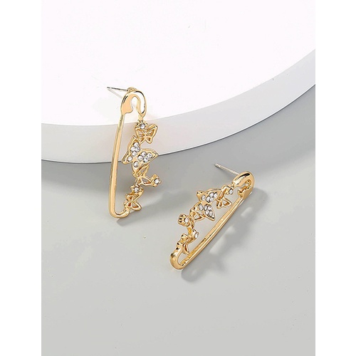 LRC Anting Tusuk Fashion Gold Color Diamond Butterfly Pin P32003