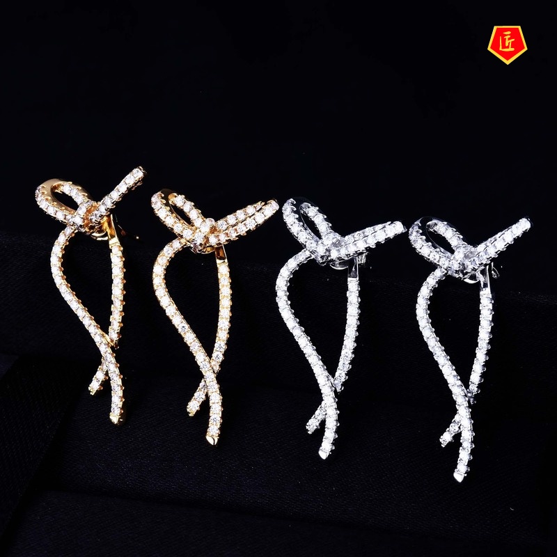 [Ready Stock]Simple Exaggerated Diamond Bow Stud Earrings