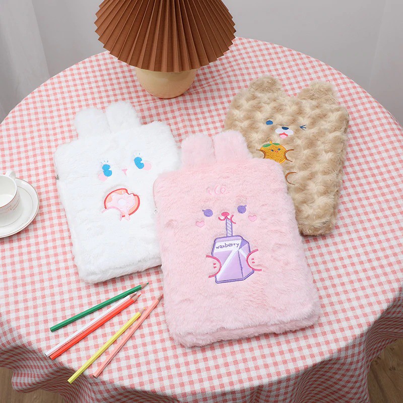 iPad Sleeve Tas penyimpanan ipad pouch tablet bulu karakter bunny kelinci beruang coklat korea style