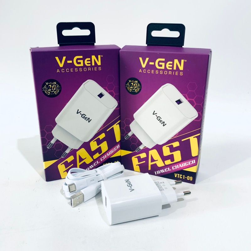 [COD] TRAVEL CHARGER ORIGINAL V-GEN 1 USB PORT FAST CHARGING 3.0A