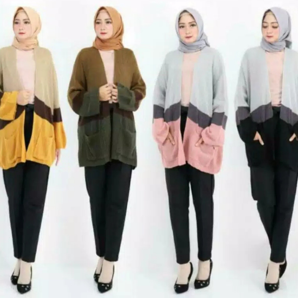 Cardigan / TRITONE / Cameroon Oversize Cardy / Atasan Cardy Rajut / Outwear / Kardigan Wanita-Hijau Botol