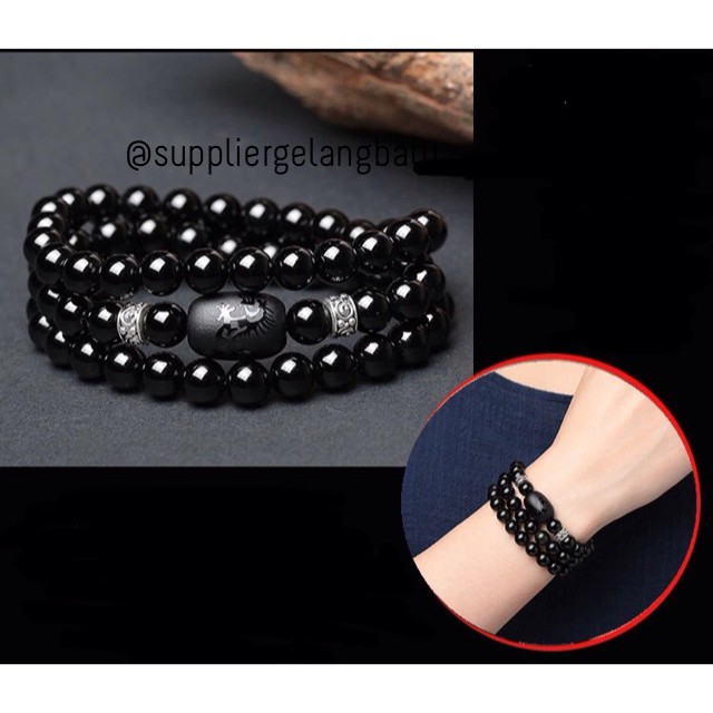 Gelang Lilit Dragon Phoenix black onyx Natural Stone buddhist buddha budha viriyashop mani padme hum