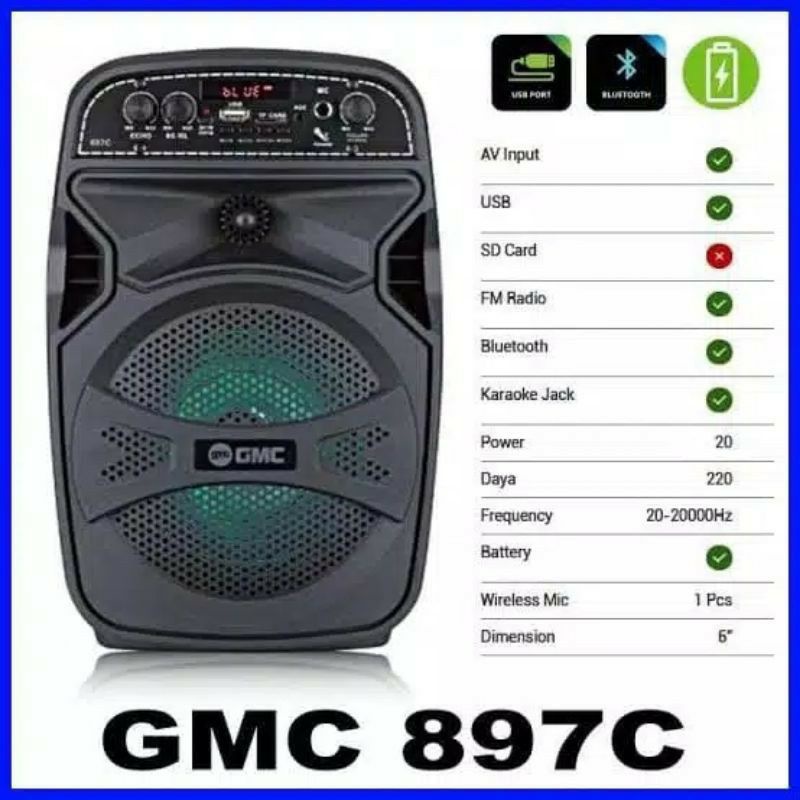 SPEAKER BLUETOOTH MULTIMEDIA AMPLI GMC 897C/897M SPEAKER KARAOKE MEETING MU