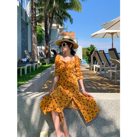 TASHAPPY BS010 Wrap Dress Midi Belahan Kekinian Wanita Motif Flower Terbaru model korea supplier baju import