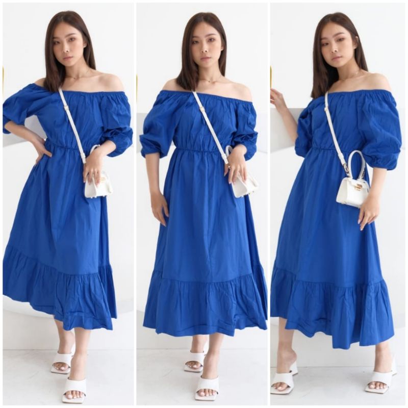 ❣️ SPECIAL PRICE ♡ PREMIUM ♡ ORIGINAL ! WENDY VINTAGE 2 WAYS SABRINA RUFFLE MIDI PARTY DRESS