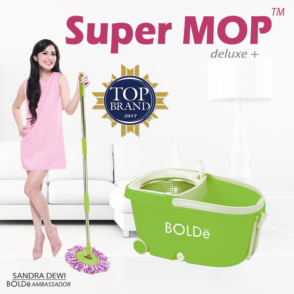 BOLDe Super Mop Deluxe Plus Alat Pel Stainless Dispenser Drainase Tuas Tarikan Roda