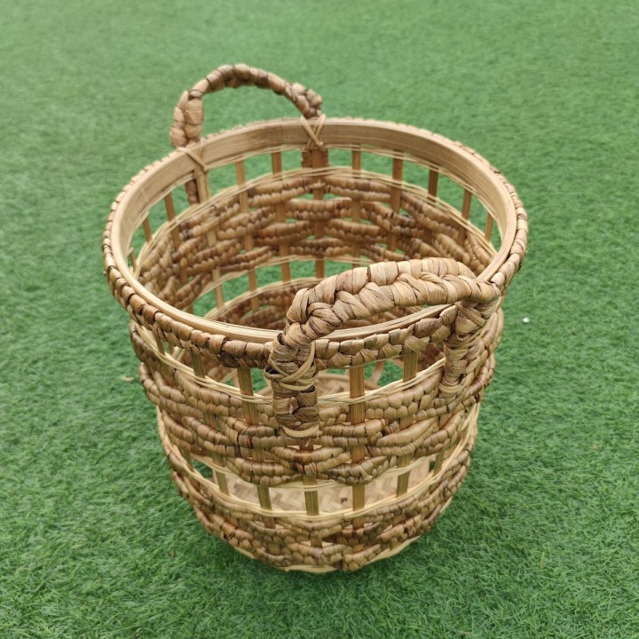 37 Keranjang Basket Handle Laundry Baju Corak Mix Bambu L - 34x34x40cm